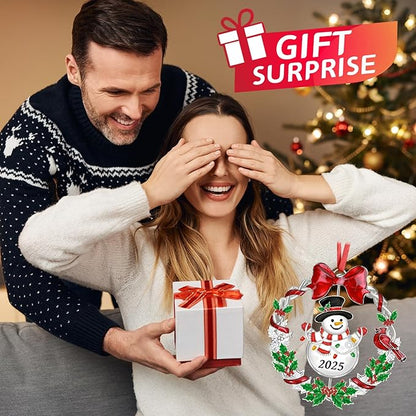 Christmas Ornament 2025 for Christmas Tree Decorations, Dated 2025 Christmas Wreath Ornament with Rotatable Snowman for Holiday Decorative Keepsake Gift(Metal,1 Pack)