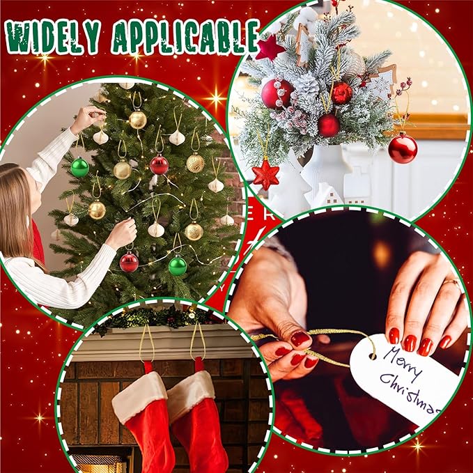 JUNEBRUSHS 300Pcs Christmas Ornament Hangers, Hand Tied String Ties, Ribbon Loops for Christmas Tree Hanging Decorations (Gold)