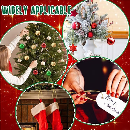 JUNEBRUSHS 300Pcs Christmas Ornament Hangers, Hand Tied String Ties, Ribbon Loops for Christmas Tree Hanging Decorations (Gold)