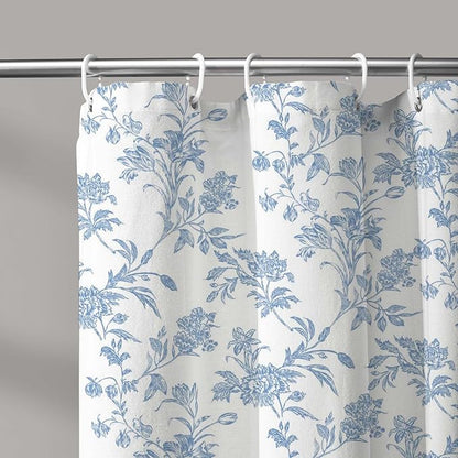 Extra Long Shower Curtain Blue Floral Cotton Cottagecore Shower Curtain for Bathroom 72" W x 84" L