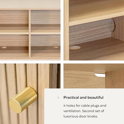 WERMO 55'' Sideboard Storage Cabinet with Doors and Shelves - Wood Credenza for Living Room, Bedroom, Entryway and Home Office Cabinet. Kitchen Buffet, Modern Media Console Table with Storage (Oak)