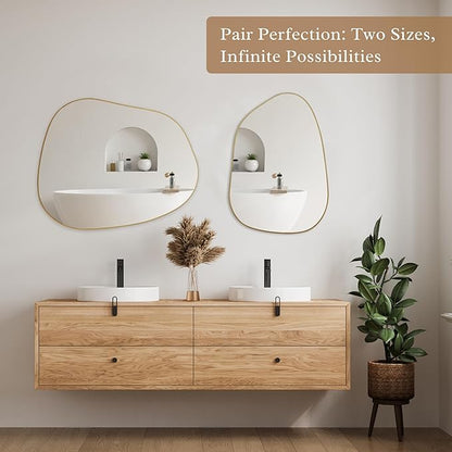 PERFNIQUE Irregular Asymmetrical Wall Mirror Decorative Modern Wall Mounted 32"x24", Gold