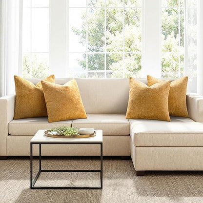 MIULEE Pack of 4  Throw Pillow Covers 18x18 Inch Gold Soft Decorative Chenille Pillow Covers Farmhouse Accent Cushion Covers for Boho Home Decor Bedroom Living Room