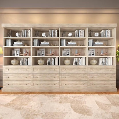 Vyre 71" Tall Farmhouse Bookshelves with Drawers, Large Modular Bookcase with Adjustable Shelves, Storage Cabinet for Living Room， Home Office, Kitchen, Brown