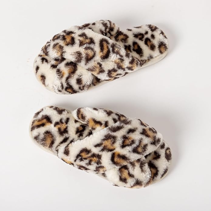 Women's Slipper Memory Foam Cross Band Fuzzy Slippers Open Toe Cozy House Slippers Cozy Plush Bedroom Indoor Outdoor