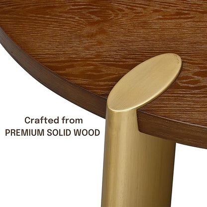 NTC 40 Inch Tribase Boho Wooden Round Coffee Table for Living & Dining Rooms – Waterproof & Heat Resistant, Dark Walnut