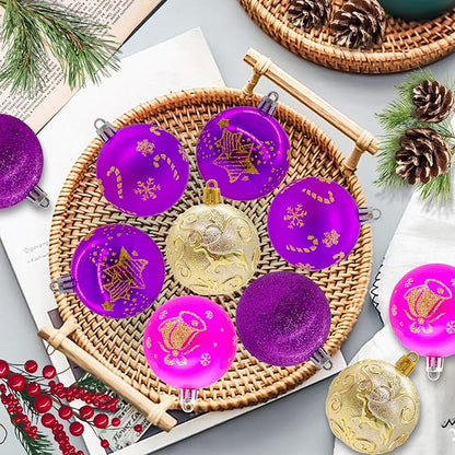 40PCS 2.36" Christmas Balls Ornaments, Plastic Christmas Tree Ornaments, Holiday Baubles, Hanging Decorations for Xmas Trees Holiday Party, Purple Gold Baubles