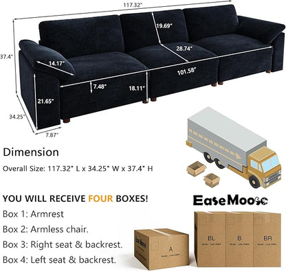 EASE MOOSE Modern 3 Seat Sectional Modular Sofa, FSC Certified Chenille Comfty Deep Seat Couch for Living Room,Solid Wood Frame Sofa, Removable Cover