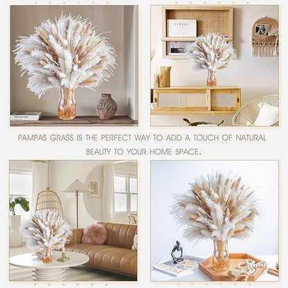 120PCS Natural Dried Pampas Grass Boho Home Decor Bouquet Phragmites Dried Flowers Bouquet for Wedding Floral Arrangements Home Decorations (120PCS)