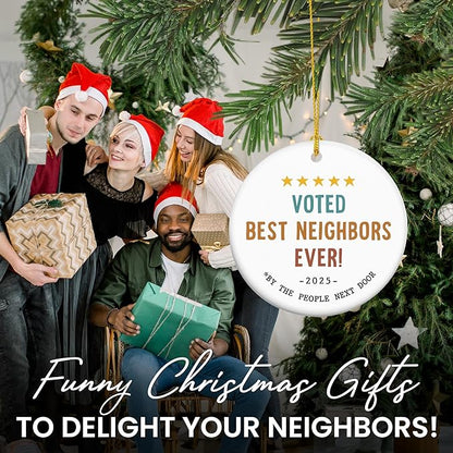 Christmas Best Neighbor Gifts for Women - Ceramic Christmas Ornaments 2025 - Friendship Gifts for Neighbors, Hello Neighbor Friends Ornament, Stocking Stuffers for The Neighborhood