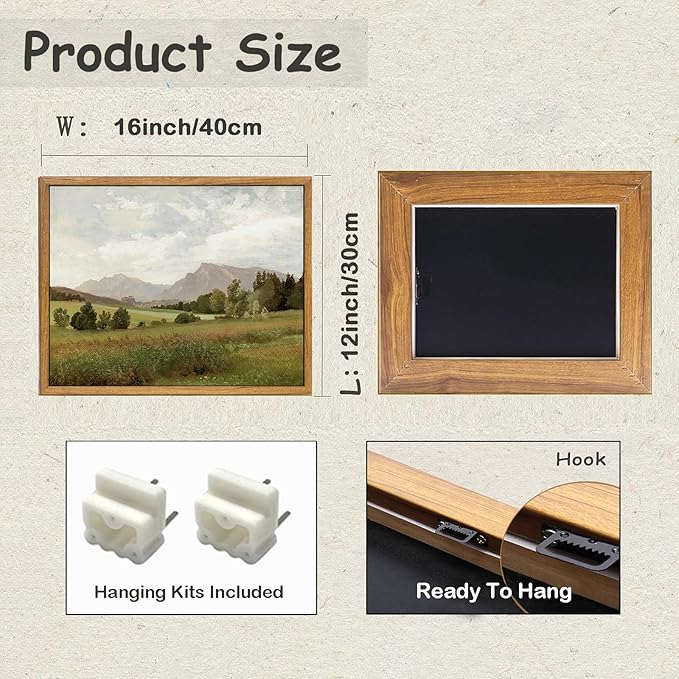 KBKBART Framed Vintage Landscape Wall Art Prints, Retro Muted Green Forest Valley Nature Wilderness Canvas Painting, Farmhouse Decor Wall Art for Bedroom, Bathroom,Vintage Wall Decor(12"x16")