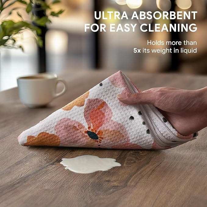 RECYCO Waffle Kitchen Towels Set of 2 Quick Dry Microfiber Sustainable Lightweight Hand Towels Blossom Breeze 16x28