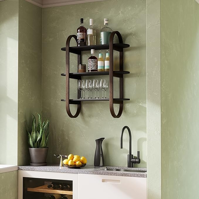 Umbra Bellwood Wall-Mount Book Shelf Display Case with Three Shelves, Black/Walnut