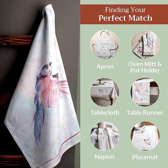 Maison d'Hermine Dish Towels 100% Cotton Absorbent Kitchen Towels Flying Birds Spring Summer Set of 3