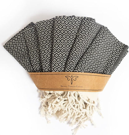 SMYRNA TURKISH COTTON Vintage Series Kitchen Dish Towels Pack of 6, Machine Washable Wash Cloths, Ultra Soft, Absorbent, Prewashed and Quick Dry Turkish Dish Towels, 12x12 Inch (Black)