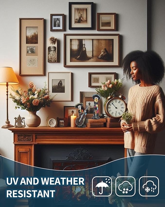 Day of The Dead Mariachi Skeleton Figurines 4.3'' – Set of 2 Hand-Painted Resin Día de Los Muertos Decorations – Mexican Folk Art Halloween Decor for Home, Altar, Table Centerpiece (Mariachi)