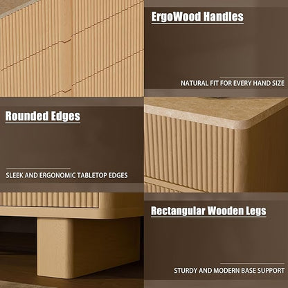 Fluted Dresser for Bedroom with 8 Drawers,47" Wide Modern Chest of Drawers with Wooden Handle, Wooden Dresser TV Stand, Wood Closet Clothes Storage Organizer for Living Room, Hallway, Light Oak