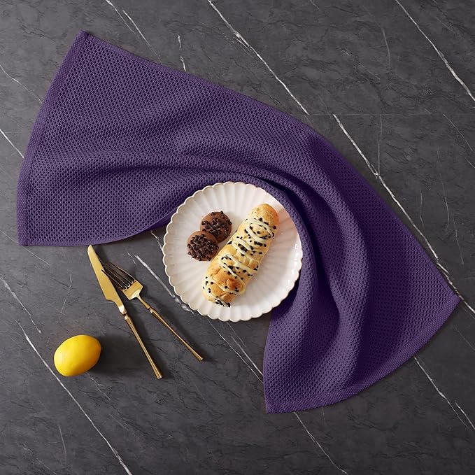 Homaxy 100% Cotton Kitchen Towels and Dishcloths Set, 12 x 12 Inches and 13 x 28 Inches, Set of 12 Bulk Kitchen Towels Set, Ultra Soft Absorbent Dish Cloths for Washing Dishes, Eggplant