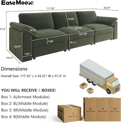 EASE MOOSE Sectional Modular Sofa, Comfty 3 Seat Cloud Couch, FSC Certified Modern Deep Seat Sectional for Living Room