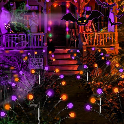 Halloween Decorations Outdoor Solar Pathway Lights, 6 Pack 48LED Solar Firefly Lights Orange and Purple, Sway by Wind, Waterproof Solar Halloween Lights for Patio Garden Yard Lawn Horror Party Decor