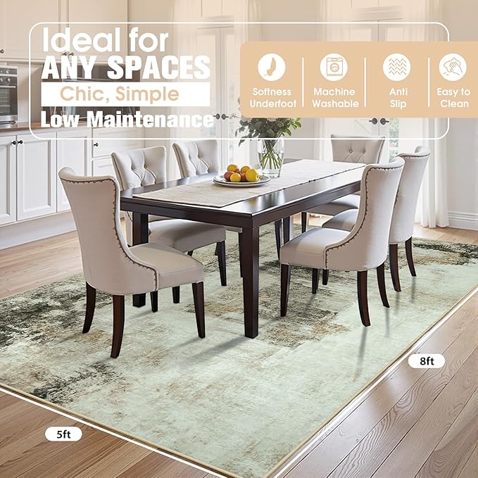 5x8 Area Rugs for Living Room Rug Washable: Abstract Rug for Dining Room Bedroom Carpet Non Slip 5 by 8 Indoor Modern Nursery Home Office Coffee