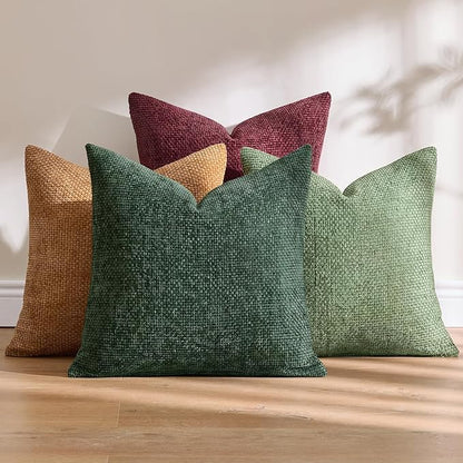 MIULEE Christmas Pack of 4 Throw Pillow Covers 18x18 Inch Christmas Dark Green Soft Decorative Chenille Pillow Covers Farmhouse Accent Cushion Cover for Boho Home Decor Bedroom Living Room