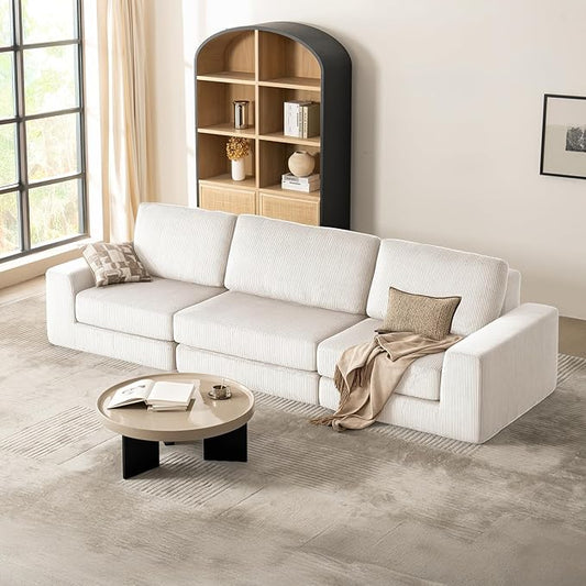 120.47‘’ Boneless Couch Cloud Modular Sectional Couches for Living Room, Oversize L-Shape Sofa with Deep Seat, Plush Corduroy 3-Seater Cloud Sofa, No Assembly Required