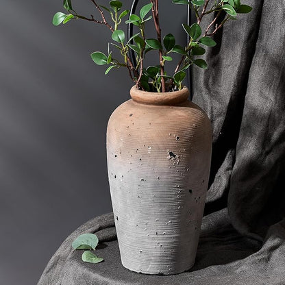 Large Ceramic Rustic Vase, 11 inch Minimalist Decorative Farmhouse Tall Vase for Home Decor, Living Room, Shelf Decor, Enterway, Wedding, Table Decoration, Brown