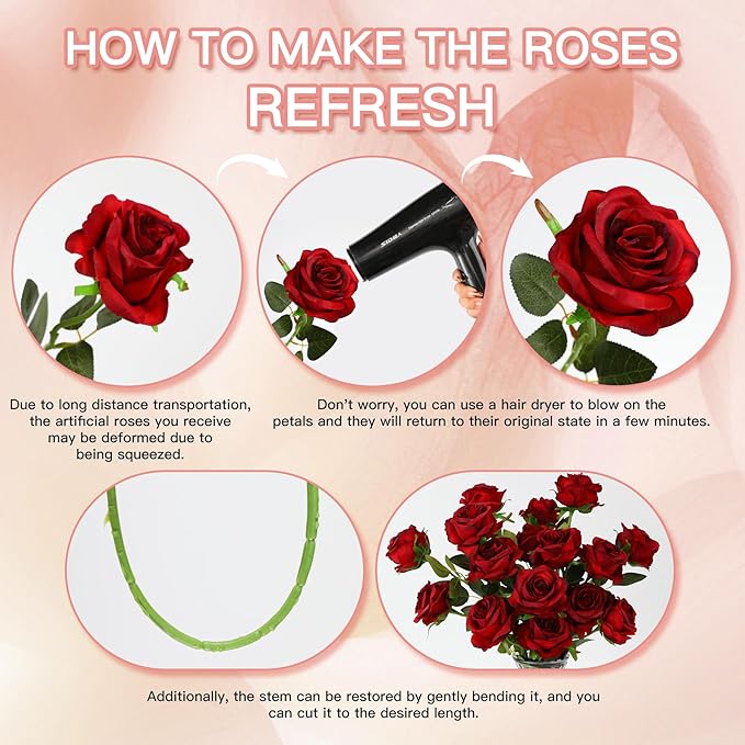 Nubry 50pcs Artificial Silk Roses Bulk,Fake Roses Flower with Stems Realistic Flowers for Wedding Centerpiece Home Party Decor(Burgundy)