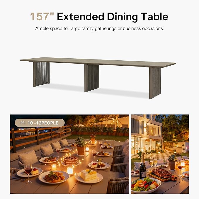 PURPLE LEAF Outdoor Dining Table Set for 10, Aluminum Outdoor Patio Table and Chairs Set with Olefin Cushions, 11 Pieces Patio Furniture Set for Garden or Deck, Beige