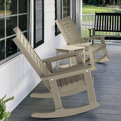 GREENVINES Outdoor Rocking Chairs | Set of 4 | Porch Rocker | HDPE Plastic | Wood Grain | Oversized Rockers | High Back | Big & Tall | Ladder Back | Desert Brown | for Patio Outside