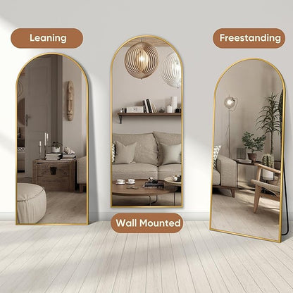 58"x18" Full Length Mirror, Arched Full Body Mirror, Standing Hanging or Leaning Floor Mirror for Bedroom and Living Room, Gold