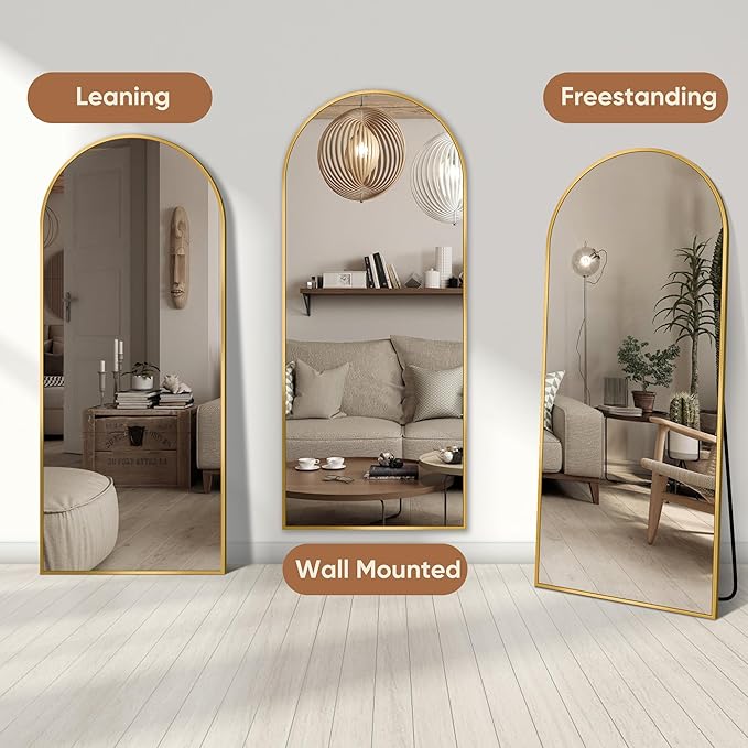 Arched Mirror, 59"x18" - Oversized Standing Mirror for Bedroom or Living Room - Aluminum Frame, Gold