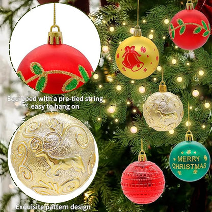 40PCS 2.36" Christmas Balls Ornaments, Plastic Christmas Tree Ornaments, Holiday Baubles, Hanging Decorations for Xmas Trees Holiday Party, Gold Red Green Baubles