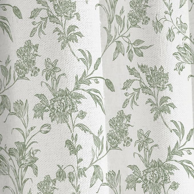 Sage Green Shower Curtain Floral Cotton Cottagecore Shower Curtain for Bathroom 72" W x 84" L
