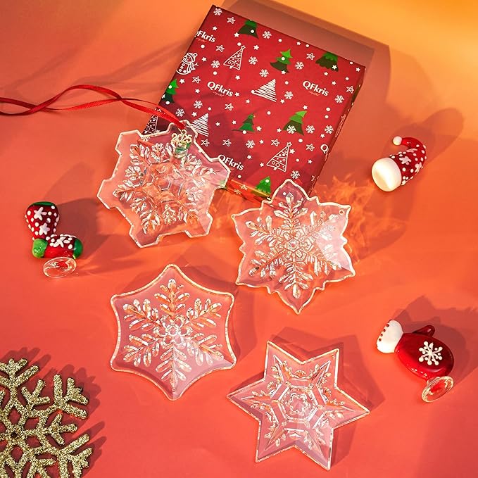 2025 Crystal Snowflake Ornaments for Christmas Tree, 3.5" Clear Glass Snowflake Ornaments, Crystal Christmas Snow Flake for Tree, Xmas Gift for Home Decoration