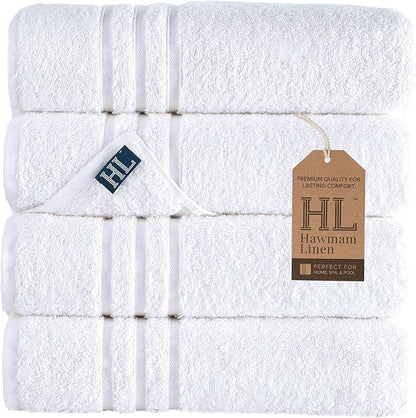 Hawmam Linen Bath Towels 4 Pack 100% Turkish Cotton Soft Lightweight and Highly Absorbent Quick Drying Towels, White