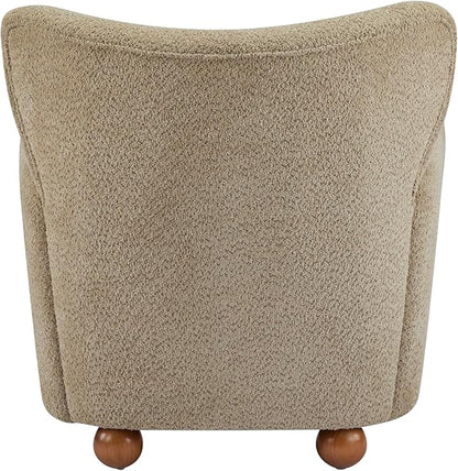 Christopher Knight Home Lindy Wingback Accent Chair, Upholstered Armchair with Rounded Wooden Legs, Curved Backrest Single Sofa, Soft Cushion Seating, Comfy Lounge Chair for Living Room, Light Brown