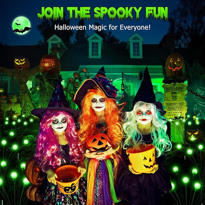 6Pack 48 LED Halloween Decorations Outdoor -LETMY Upgraded Swaying Solar Lights Outdoor, Waterproof Solar Firefly Lights Solar Halloween Lights for Pathway Yard Garden Decorations (Green)