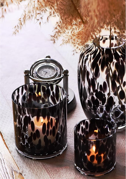 CONVIVA Decorative Glass Vase and Candle Holder Set, 3-Piece, Flower Vase Tortoise Pattern,Modern Fall Home Decor Thanksgiving Chrismas Day Gift Idea.