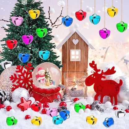 Augshy 240 Pcs Multicolour Jingle Bells, 3/5 Inch Craft Bell Bulk for Christmas Ornament Tree Home and Pet Decorations Xmas Crafts Decor Party Favors Supplies