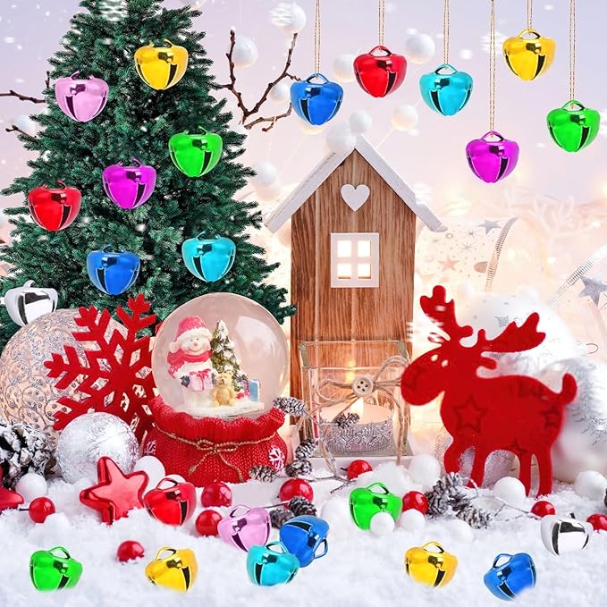 Augshy 240 Pieces Multicolour Jingle Bells, 2/5 Inch Craft Bell Bulk for Christmas Home and Pet Decorations Xmas Decor Party Favors Supplies