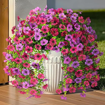 INQCMY 2Pcs Artificial Flowers for Outdoors UV Resistant Artificial Plants Easy Assembly for Spring Decor Look Real Faux Hanging Flowers for Outside Home Planter Porch Patio Decor
