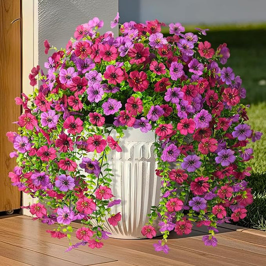 INQCMY 2Pcs Artificial Flowers for Outdoors UV Resistant Artificial Plants Easy Assembly for Spring Decor Look Real Faux Hanging Flowers for Outside Home Planter Porch Patio Decor