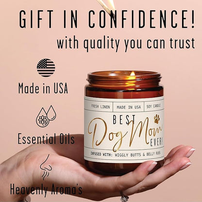 Dog Mom Gifts for Women, Dog Lovers Gifts for Women - 'Best Dog Mom Ever' Soy Candle, w/Vanilla, Coconut & Citrus I Gifts for Dog Lovers I Dog Gifts for Women I Reusable Jar, 50Hr Burn,Made in USA