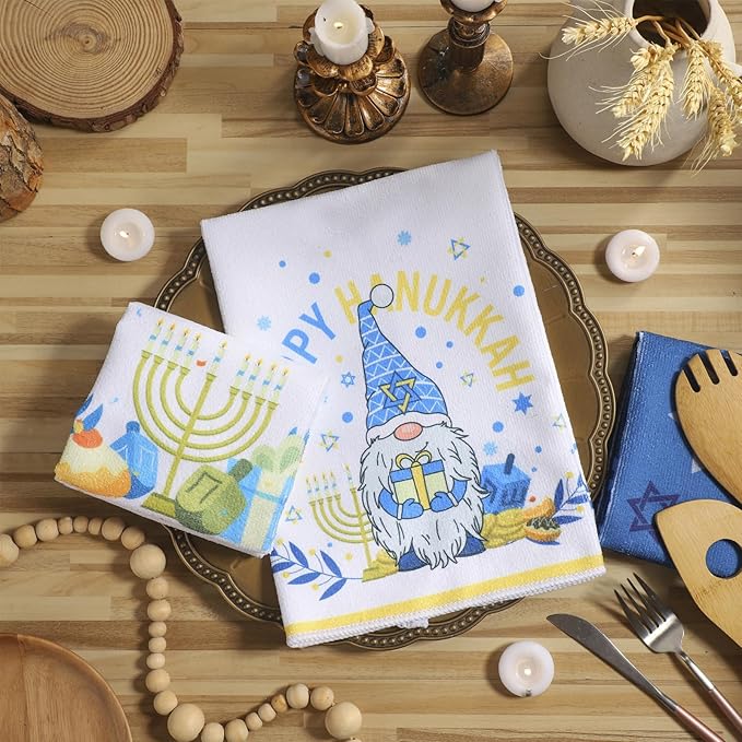 Oudain Hanukkah Kitchen Towels Set of 6 Blue Watercolor Holiday Dish Towels Tabletop Decor