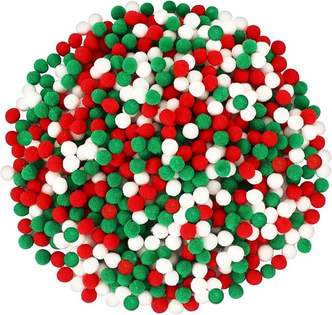 SEPGLITTER Christmas Pom Poms Balls, 1000 Pieces Red Green White Pompoms Pom Poms for Crafts Making DIY Holiday Christmas Decorations Supplies (3 Colors,1 cm )