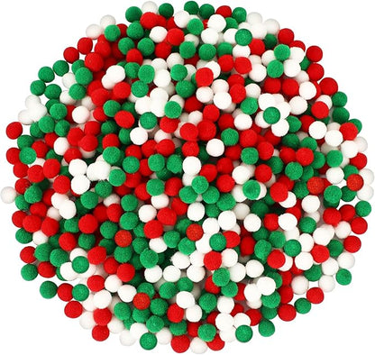 SEPGLITTER Christmas Pom Poms Balls, 1000 Pieces Red Green White Pompoms Pom Poms for Crafts Making DIY Holiday Christmas Decorations Supplies (3 Colors,1 cm )
