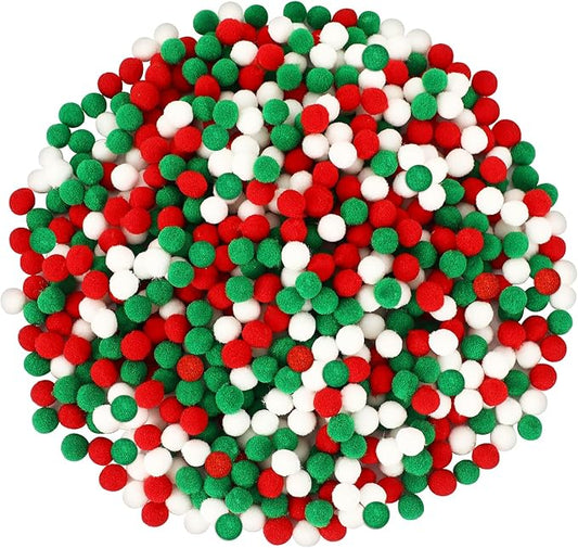 SEPGLITTER Christmas Pom Poms Balls, 1000 Pieces Red Green White Pompoms Pom Poms for Crafts Making DIY Holiday Christmas Decorations Supplies (3 Colors,1 cm )