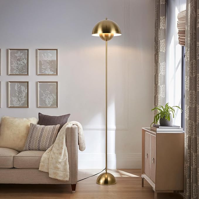 COSYLUX Modern Floor Lamp for Living Room, Industrial Tall Standing Lamp for Bedroom, Metal Shade Reflecting Light Reading Floor Lamp for Office, Nursery Room, Corner(Copperish-Gold)